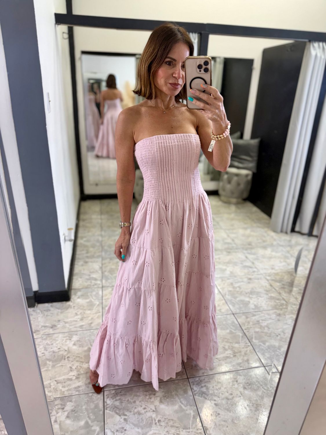 Lt. Pink Pleated Detail Midi Dress