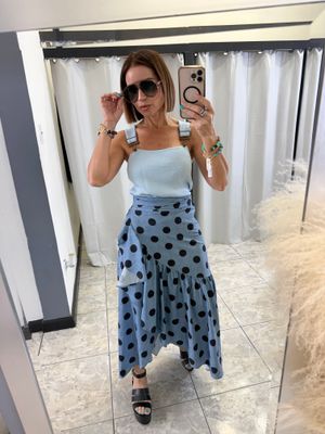 Blue Polka Dots Detail Skirt