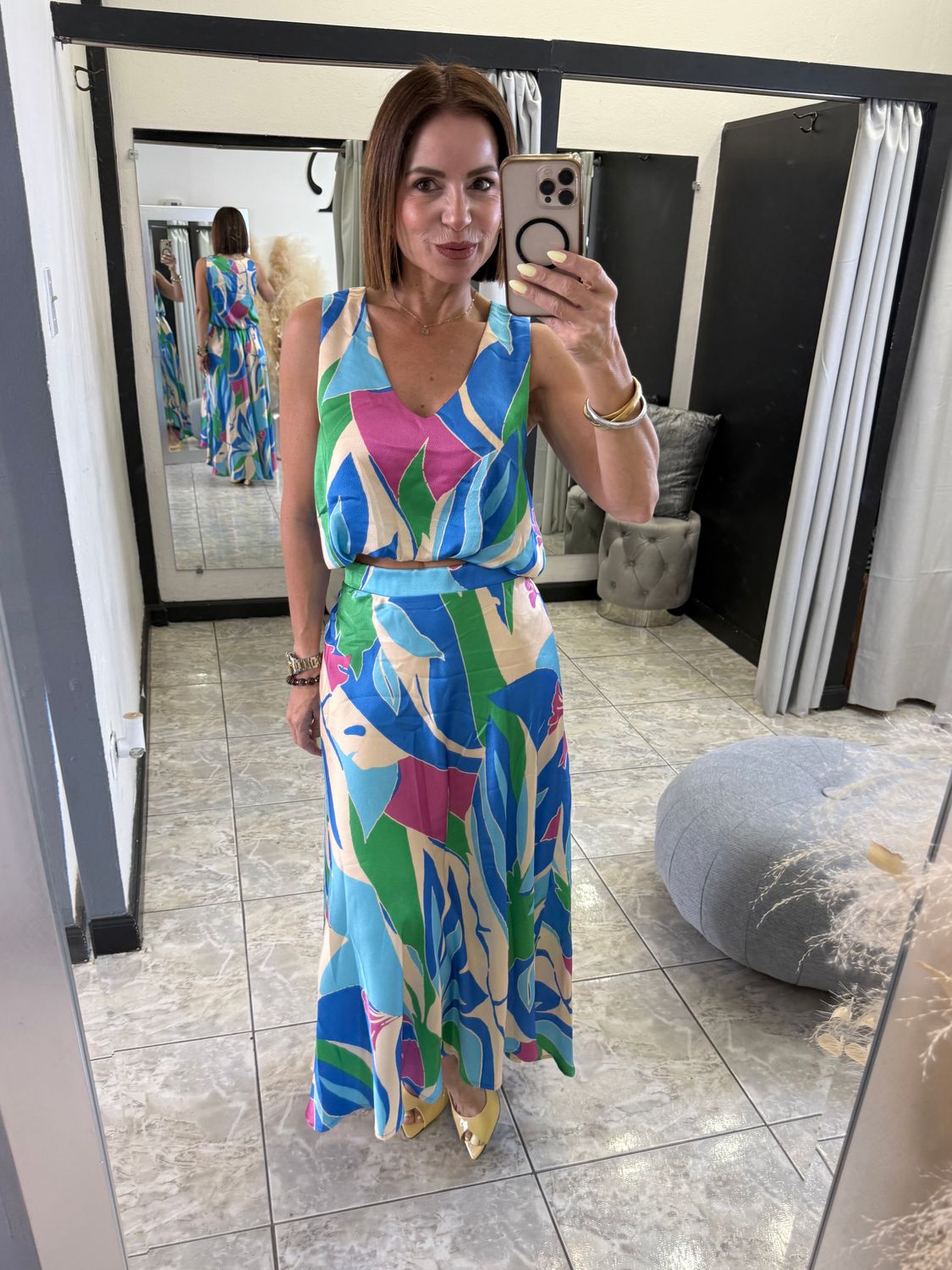 Multi Color Top And Skirt Set