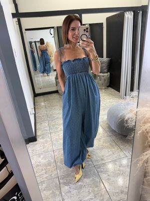 Denim Blue Polka Dots Shapeless Jumpsuit
