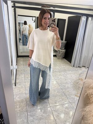 Ivory Taupe Lace Detail Top