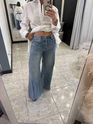 Light Denim Dots Detail Pant