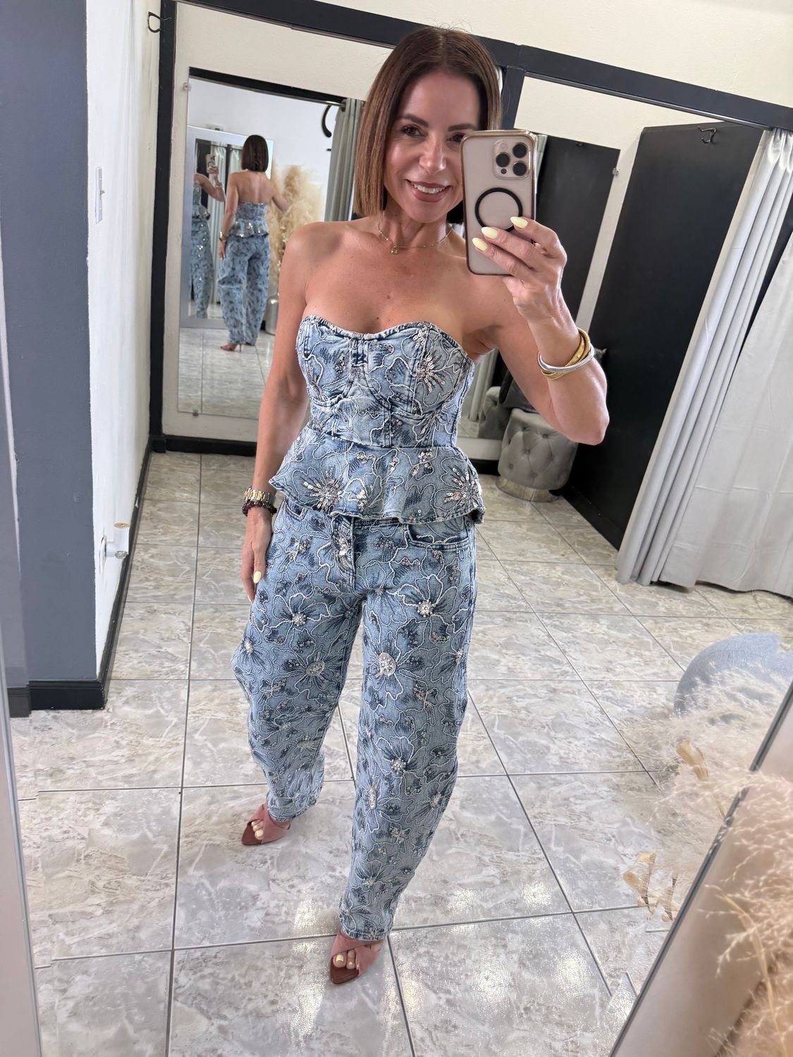 Denim Blue Rhinestone Detail Set