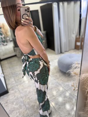 Ivory-Green Print Detail Set