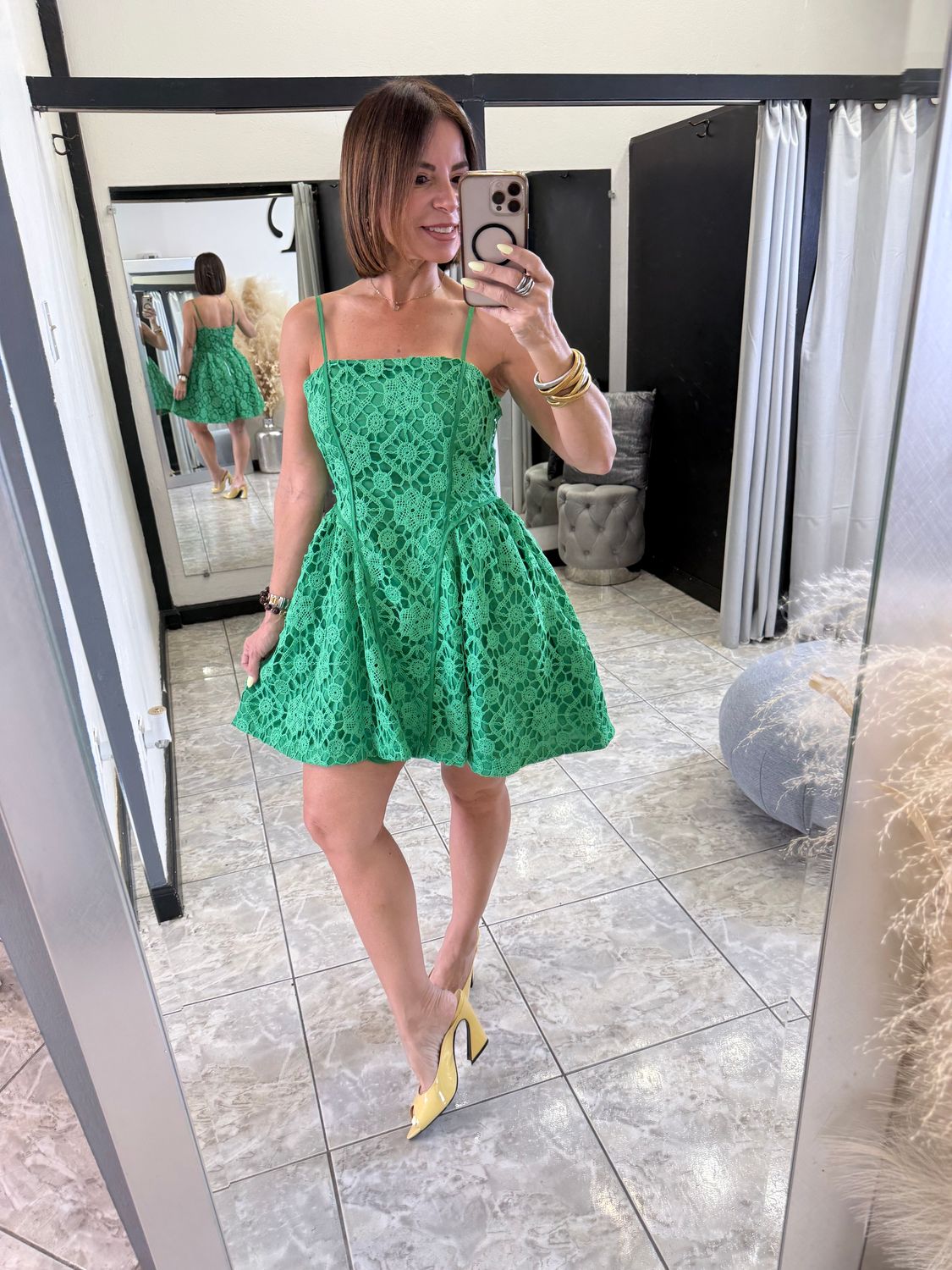 Kelly Green Eyelet Short Dress