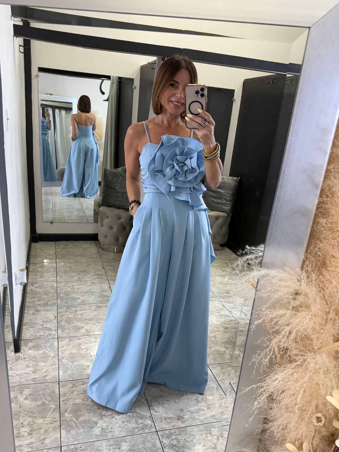 Light Blue Flower Detail Jumpsuit