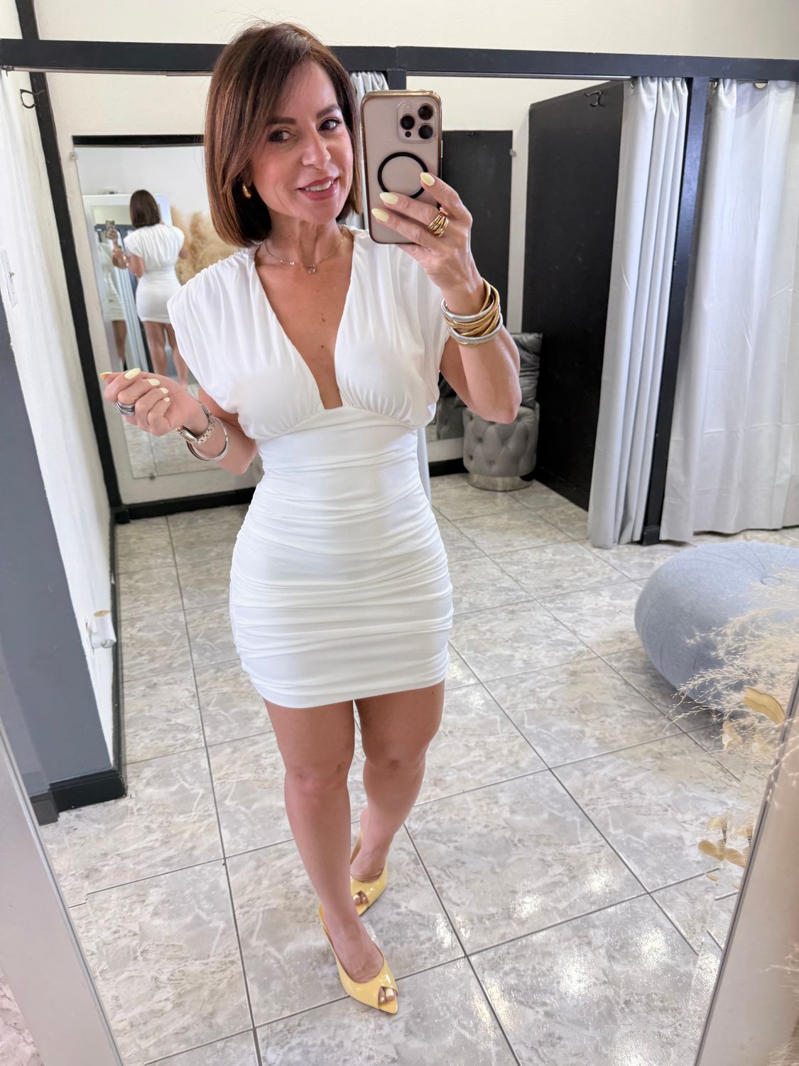 White Ruched Mini Dress