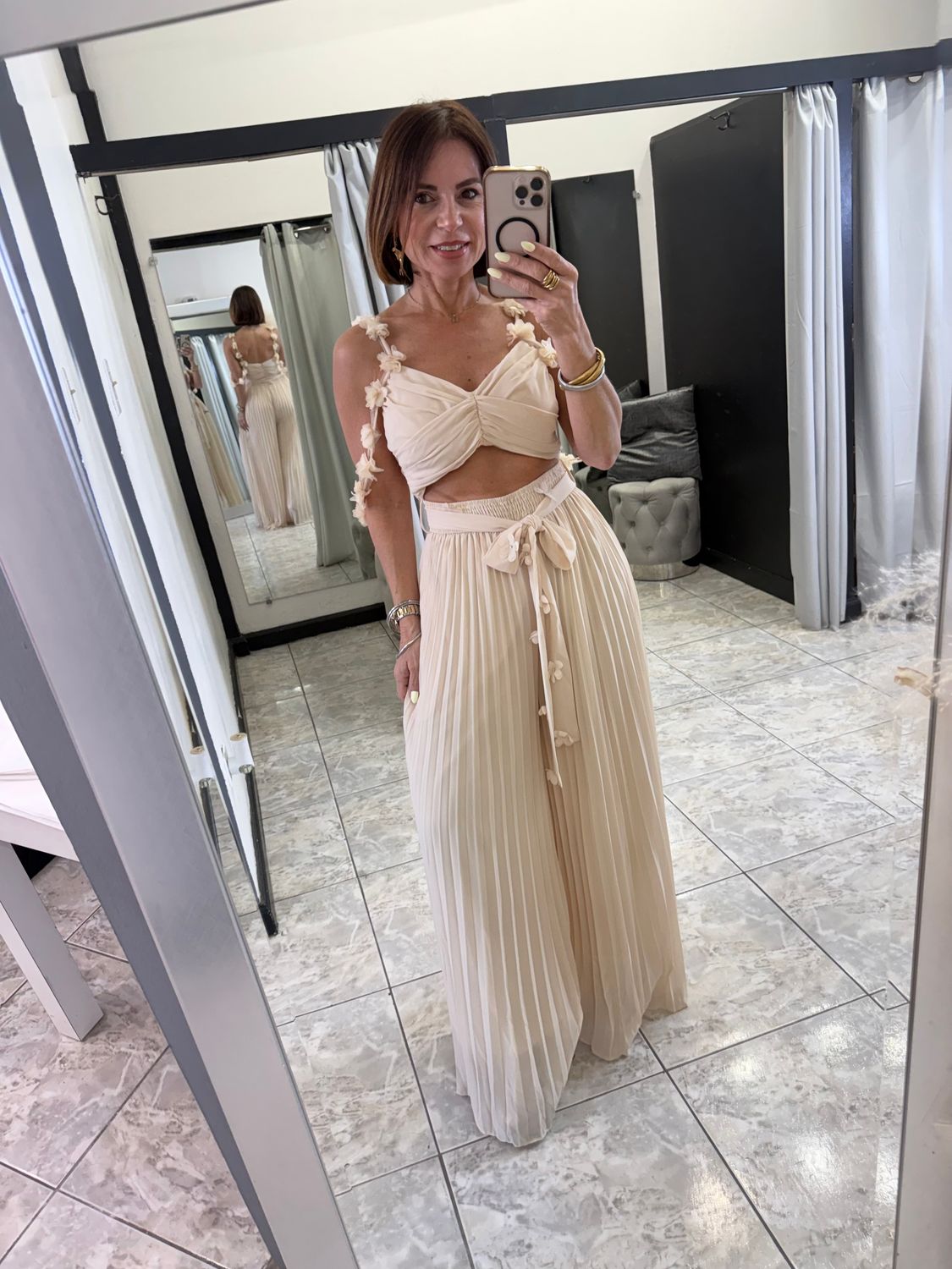 Cream Flower Details Jumpsuit