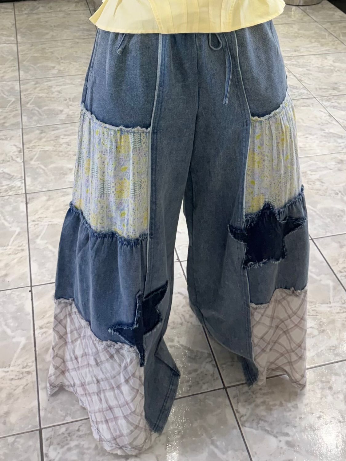 Medium Denim Detail Patches Pant