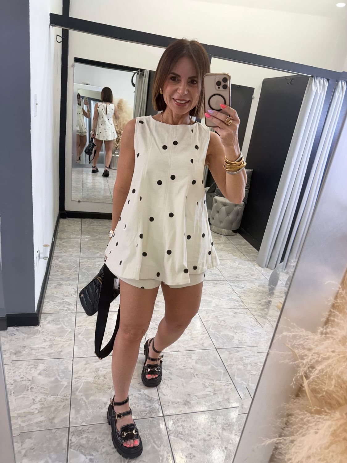 Ivory Polka Dots Detail Short Set