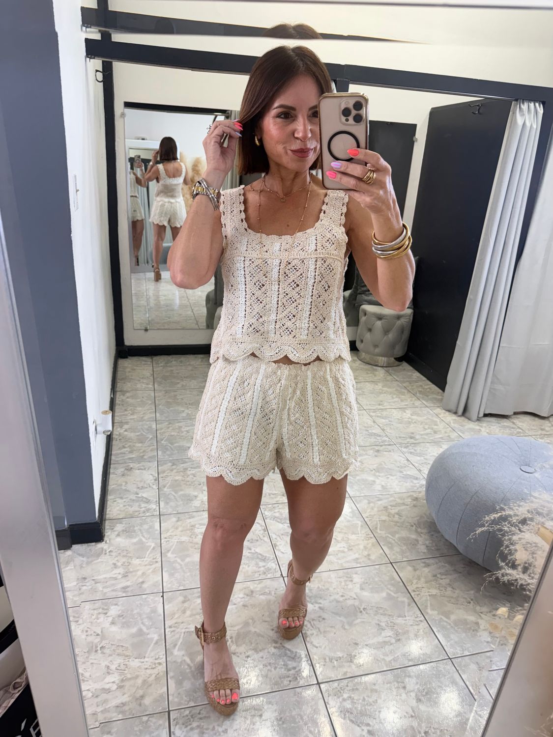 Off White Or Navy Crochet Set