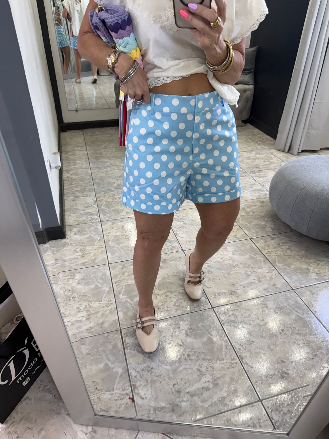 Light Blue Polka Dots Detail Short