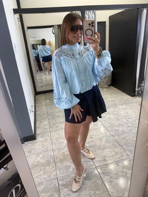 Light Blue Eyelet Detail Blouse