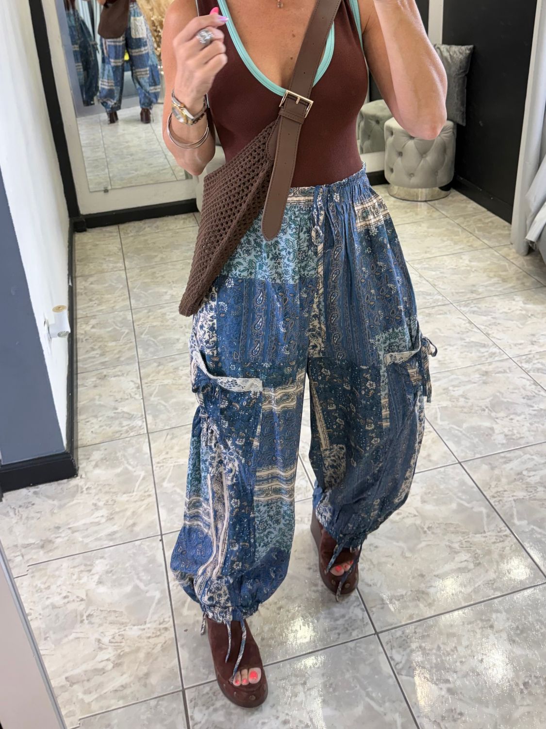 Teal Combo Boho Chic Balloon Pants