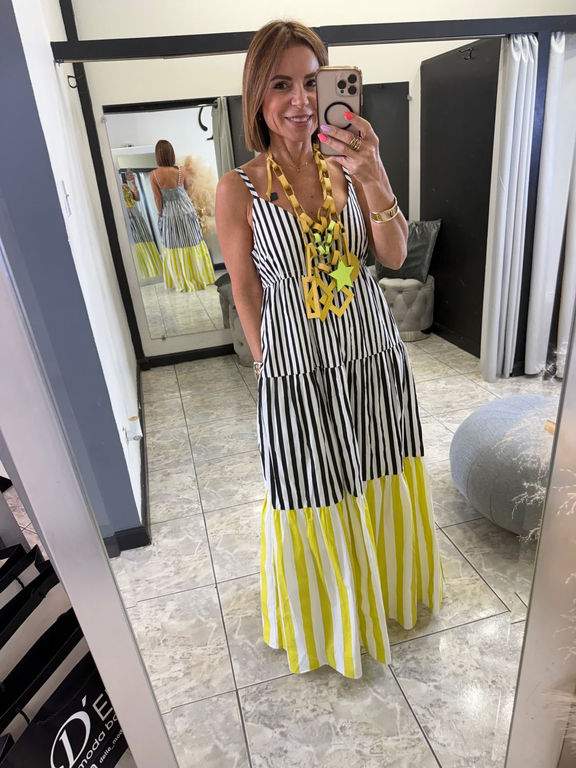 Black/Lemon Stripes Maxi Dress