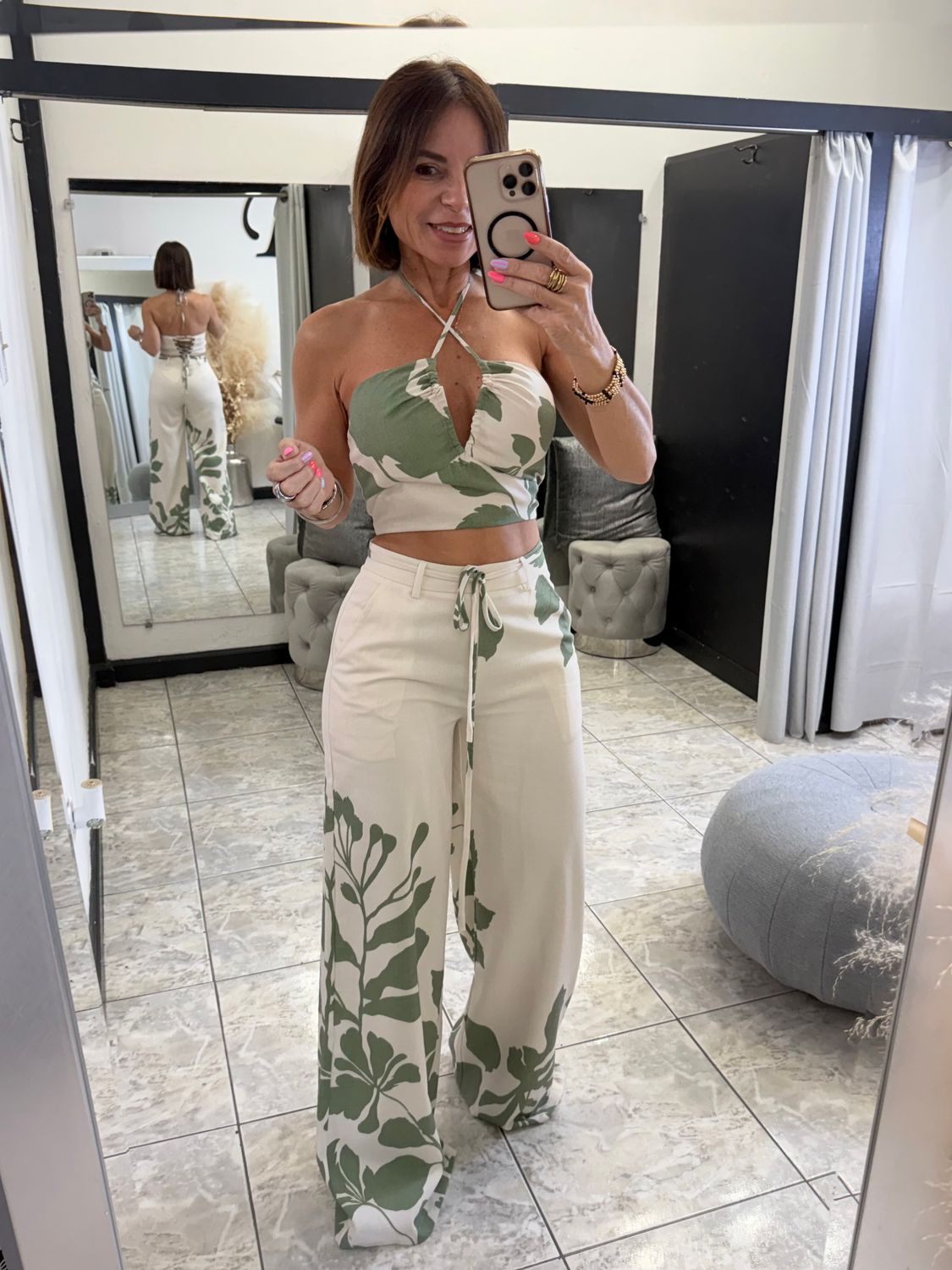 Cream/Sage Boho Pant Set