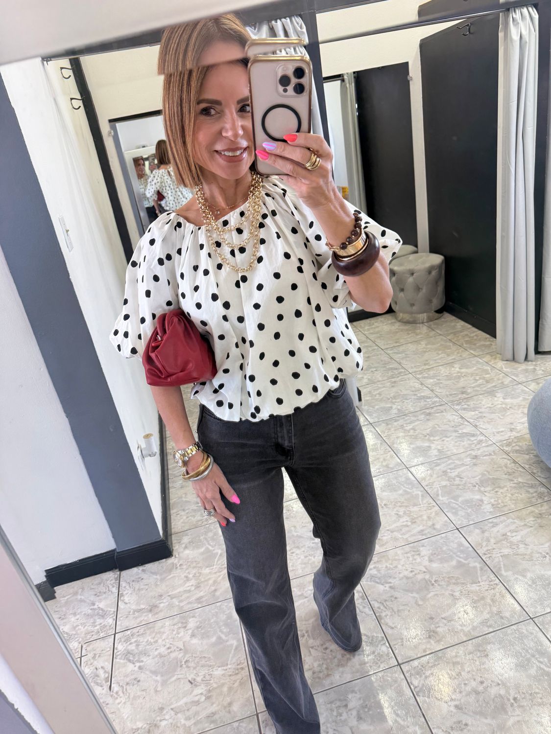 White Polka Dots Detail Blouse