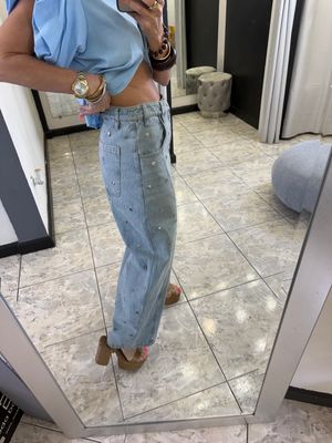 Light Denim Stud Pants