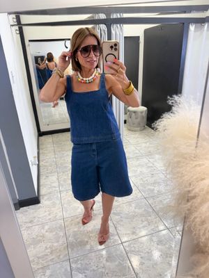 Dark Denim Sleeveless Top And Bermuda Pants
