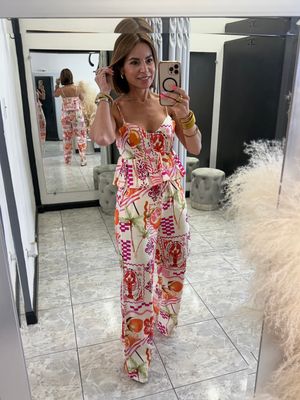 Pink Summer Print Pant Set