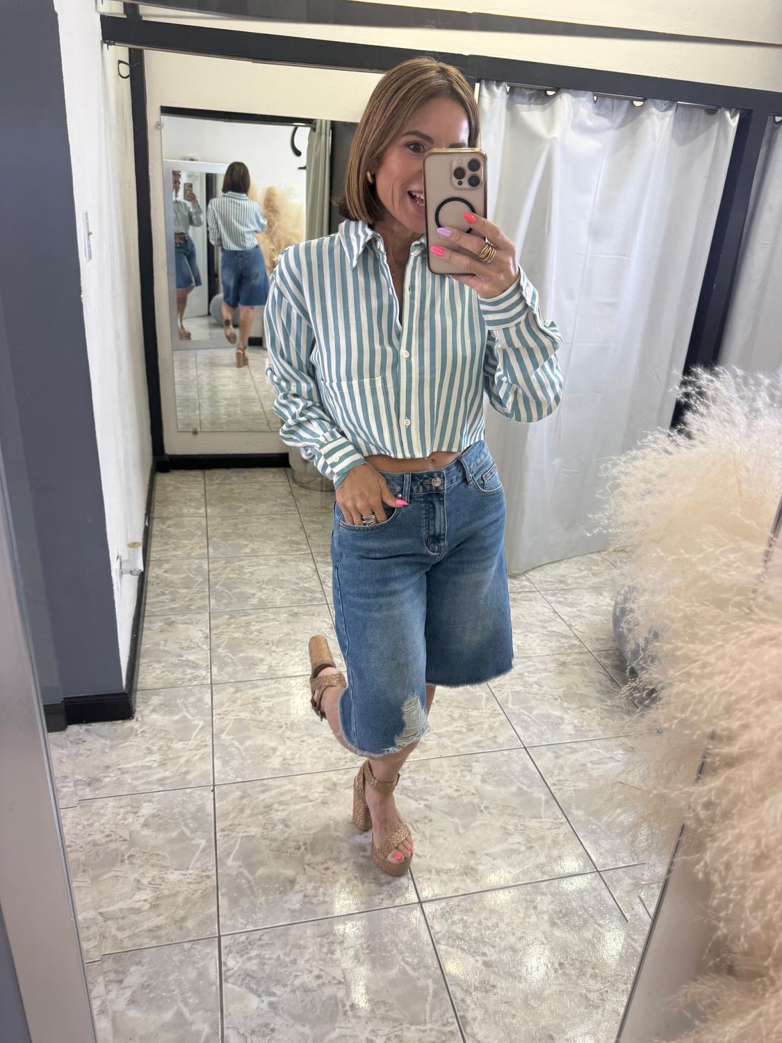 Teal Or Taupe Stripes Top