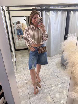 Teal Or Taupe Stripes Top