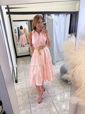 Pink Stripes Button Down Midi Dress