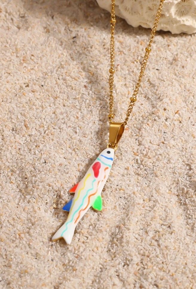 White, Pink Or Blue Fish Necklace
