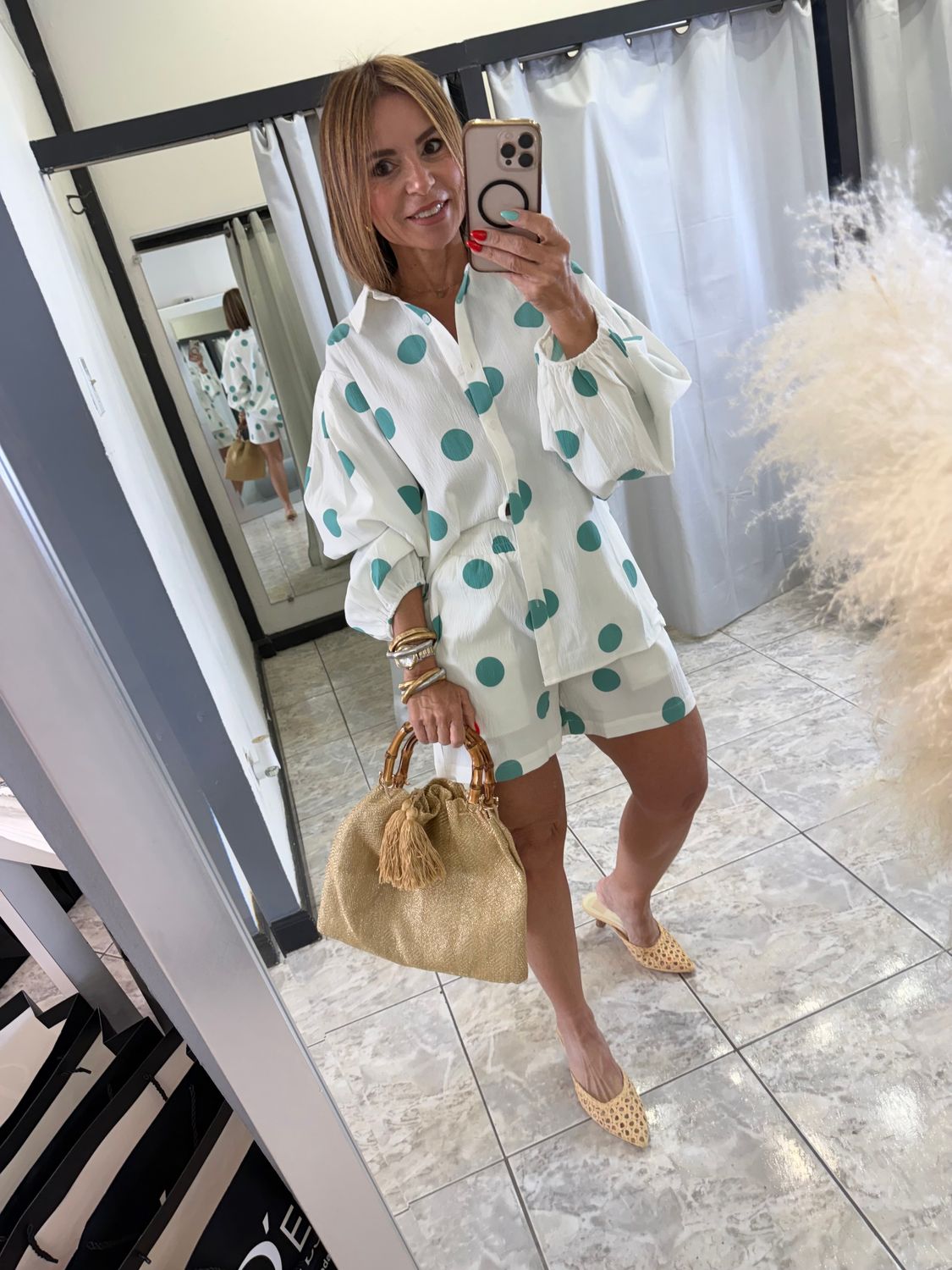 Sage Polka Dots Blouse/Pants Set