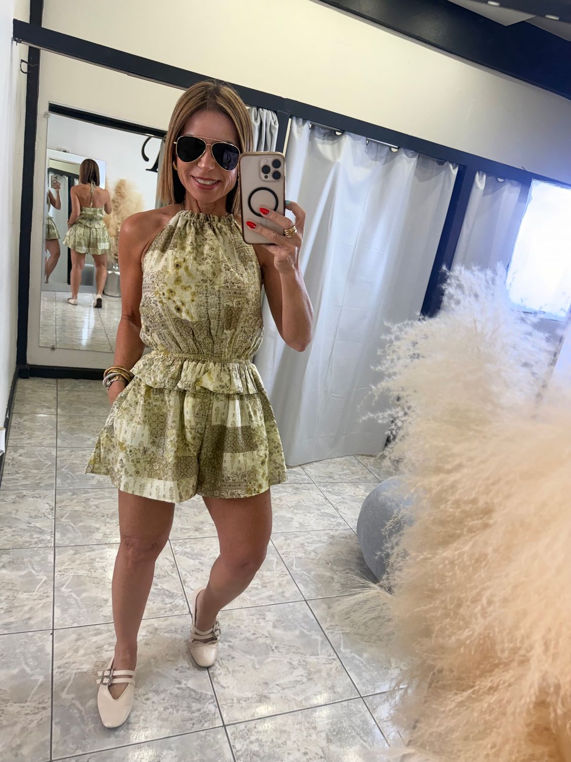 Green Multi Floral Halter Neck Romper