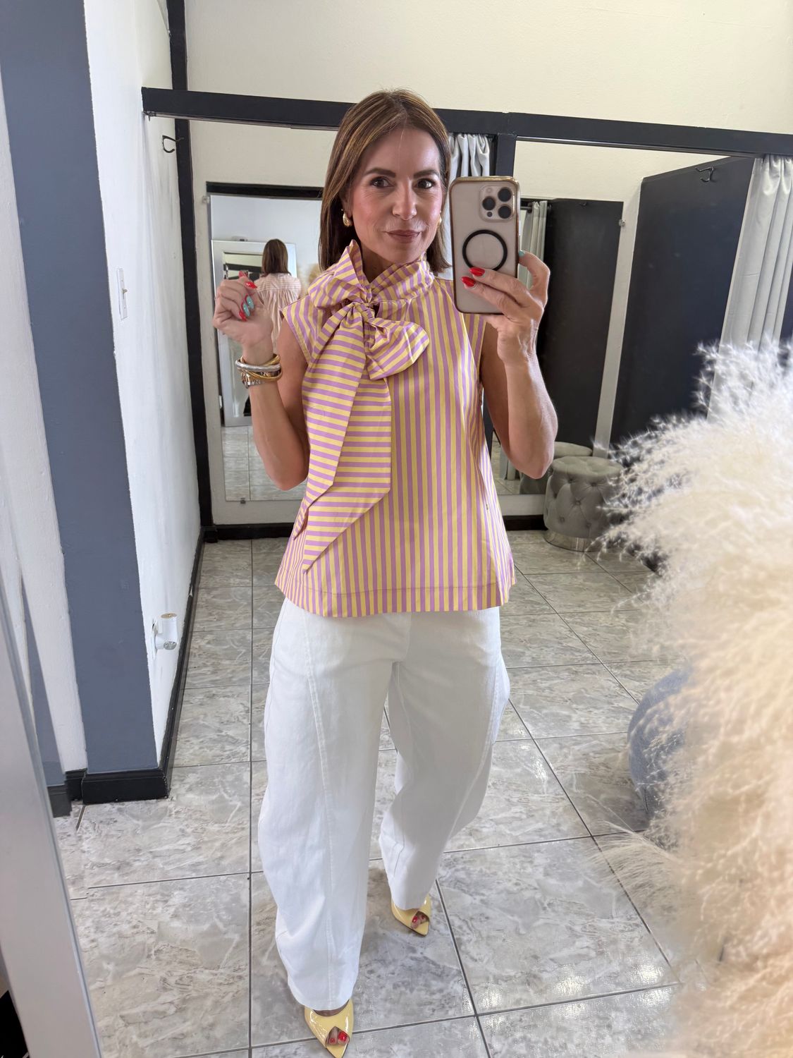 Yellow/Pink Bow Detail Top