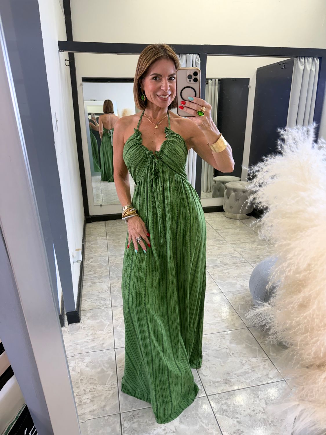 Green Stripes Detail Maxi Dress