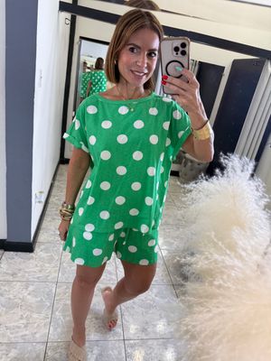 Green Or Blue Polka Dots Short Set