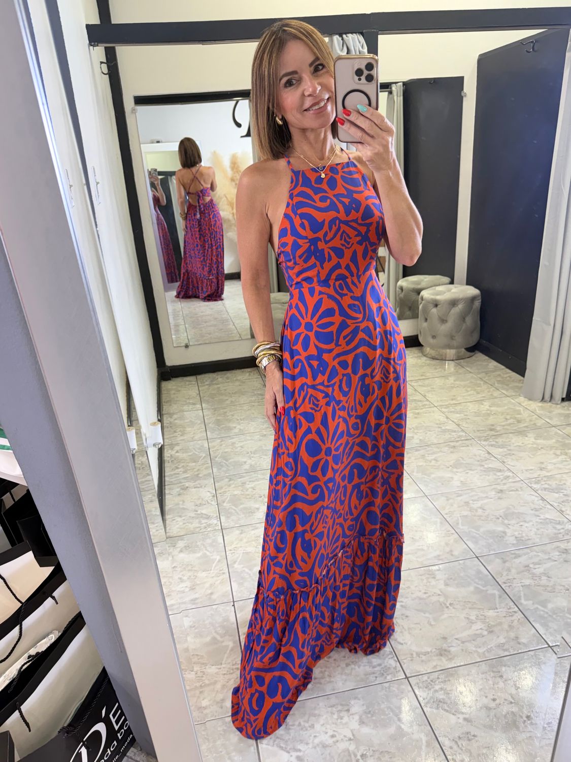 Orange/Royal Abstracts Maxi Dress
