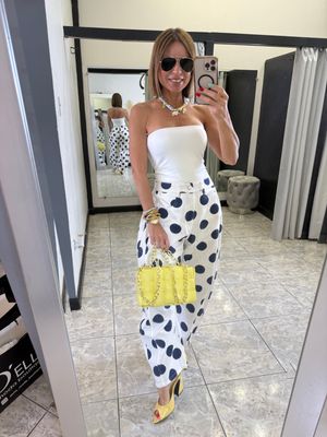 White Navy Polka Dots Detail Jean