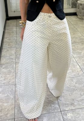 Mocha Or White Polka Dots Barrel Jeans