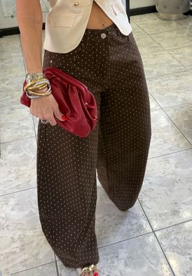 Mocha Or White Polka Dots Barrel Jeans