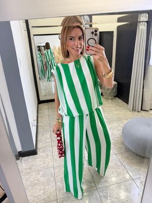 Green Or Red Stripes Pant Set