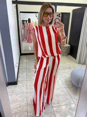 Green Or Red Stripes Pant Set