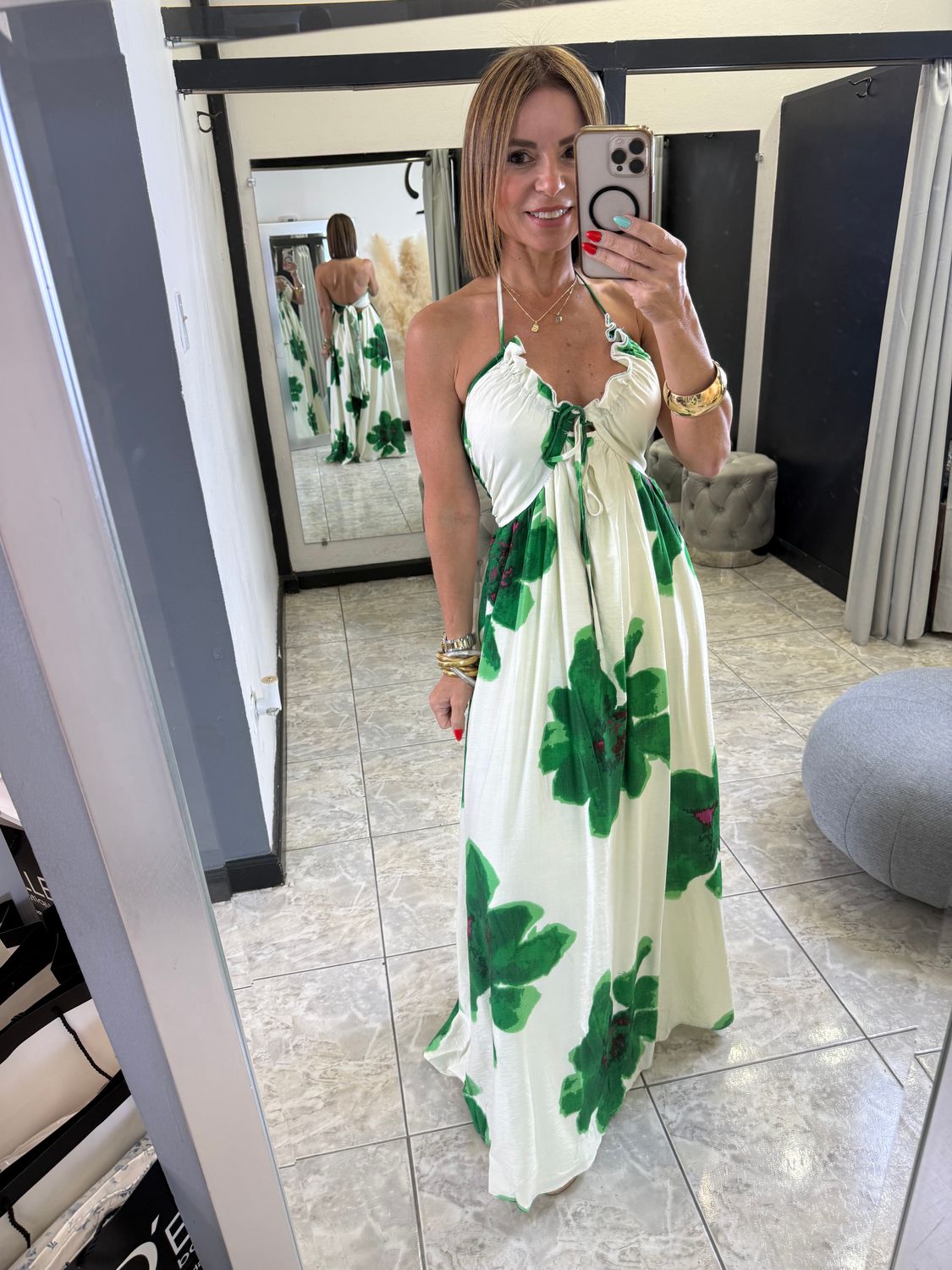 Green Floral Printed Maxi Dress