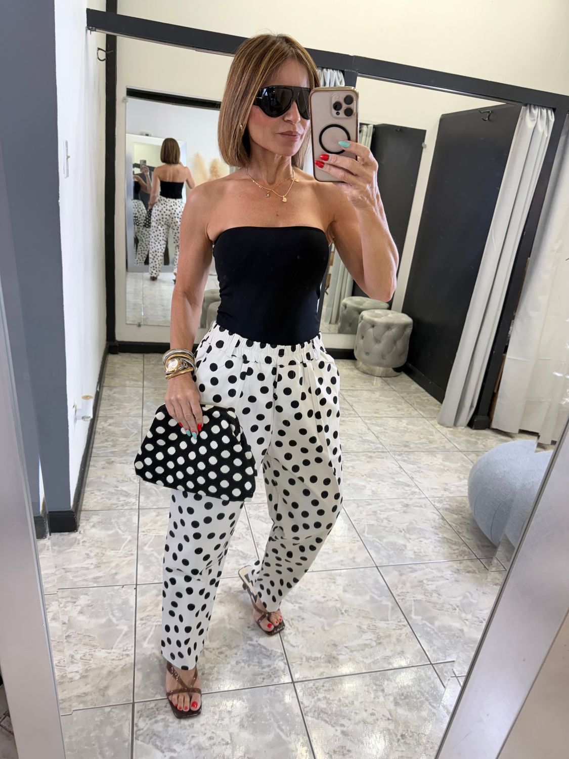 Ivory Black Polka Dots Detail Pant