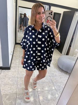Navy/white Or White/Black Polka Dots Top and Shorts Set