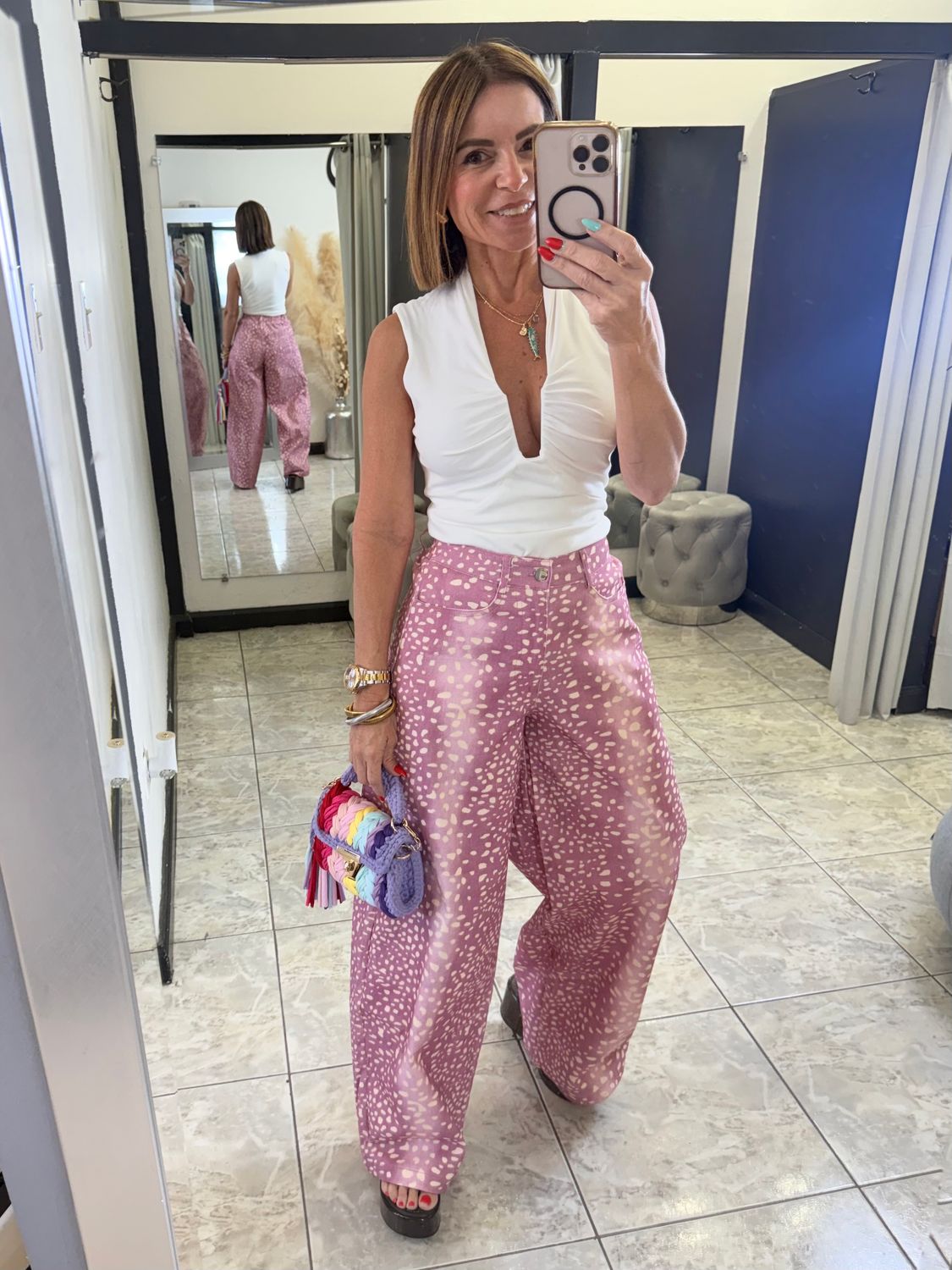 Pink Bambi Print Barrel Jeans