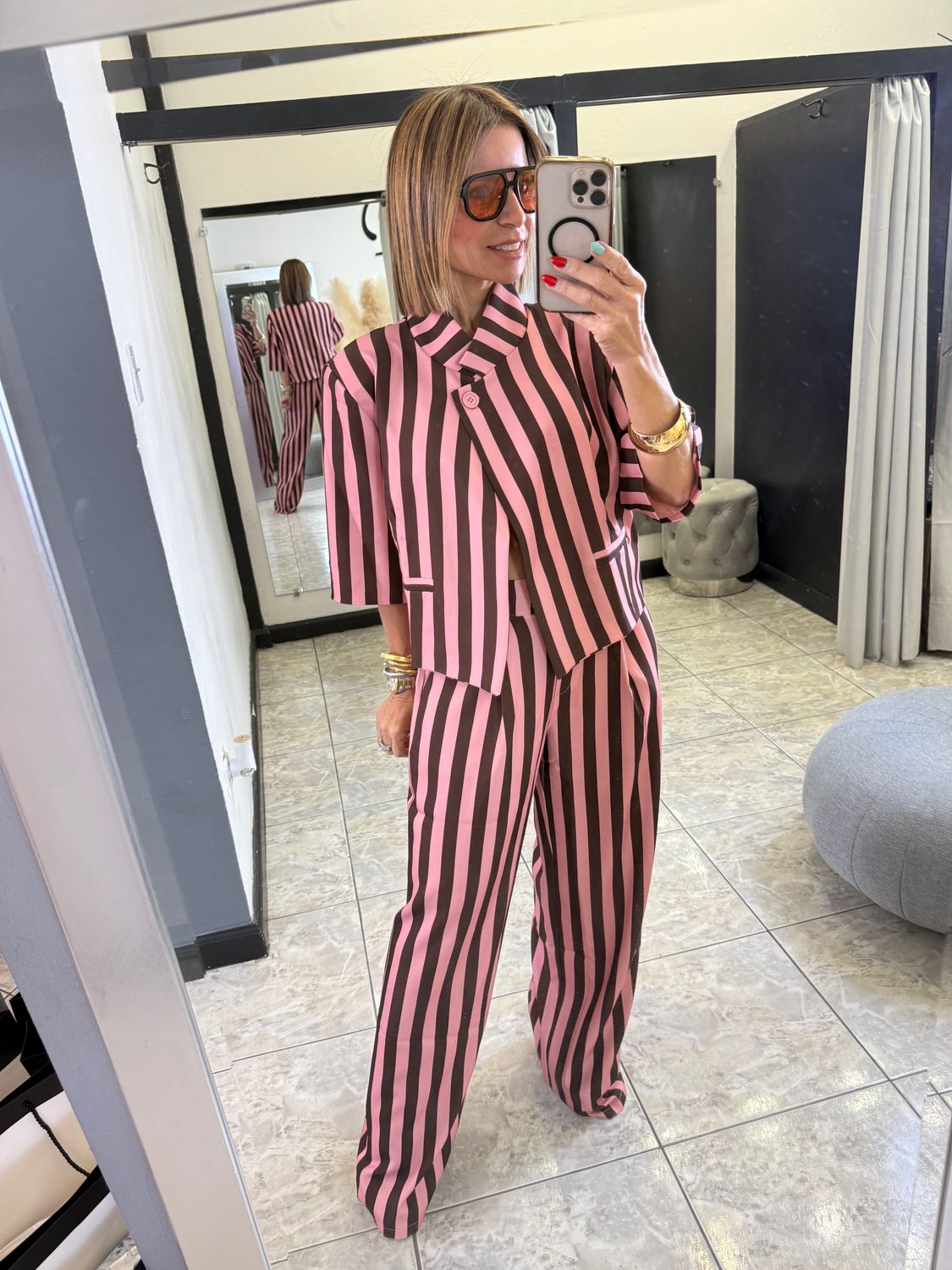 Chocolate/Pink Stripes Pant Set
