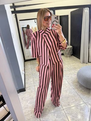 Chocolate/Pink Stripes Pant Set