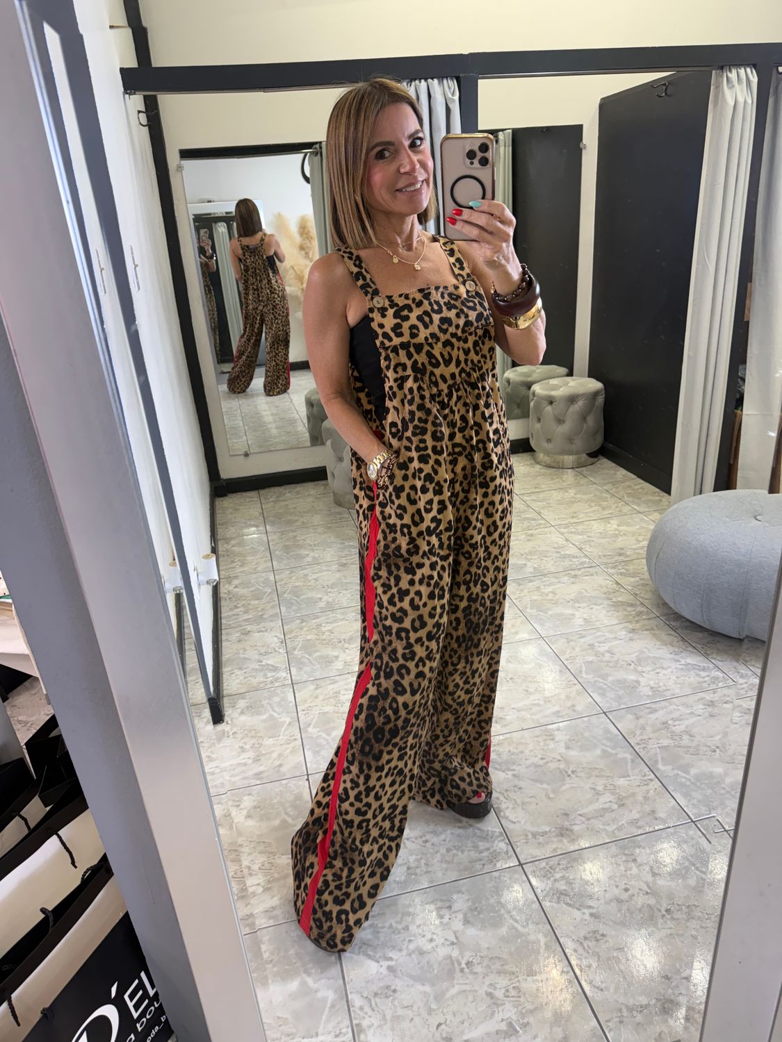 Leopard Print Red Detail Jumpsuit
