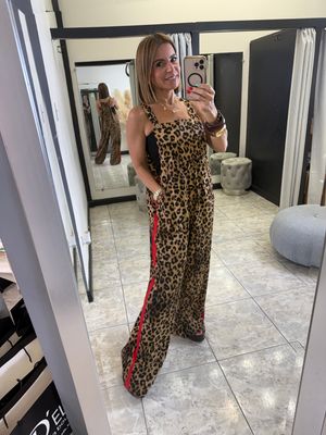 Leopard Print Red Detail Jumpsuit