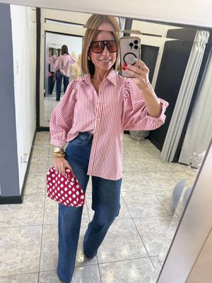 Green Or Red Stripes Blouse