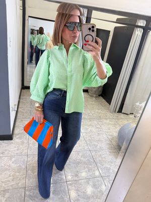 Green Or Red Stripes Blouse