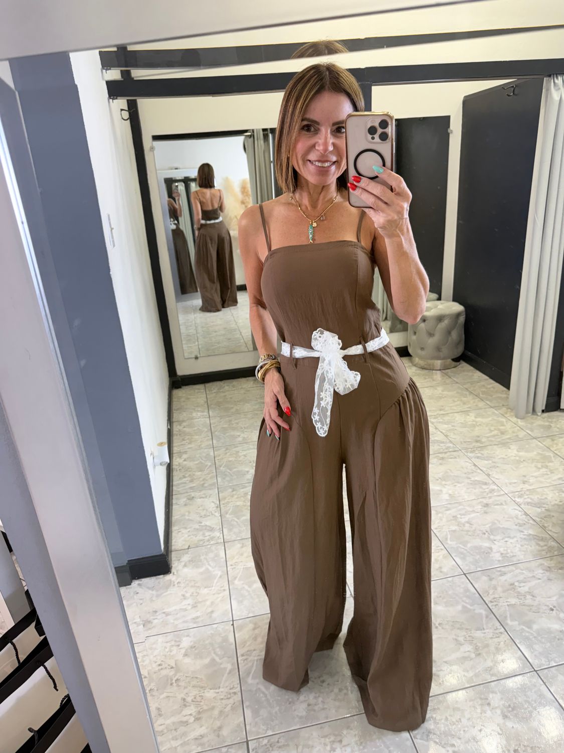 Olive Belt Detail Lace Jumpsuit